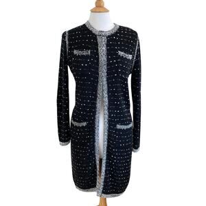 Neiman Marcus Black Gray Lady Jacket Long Cardigan Duster Sweater, Size S